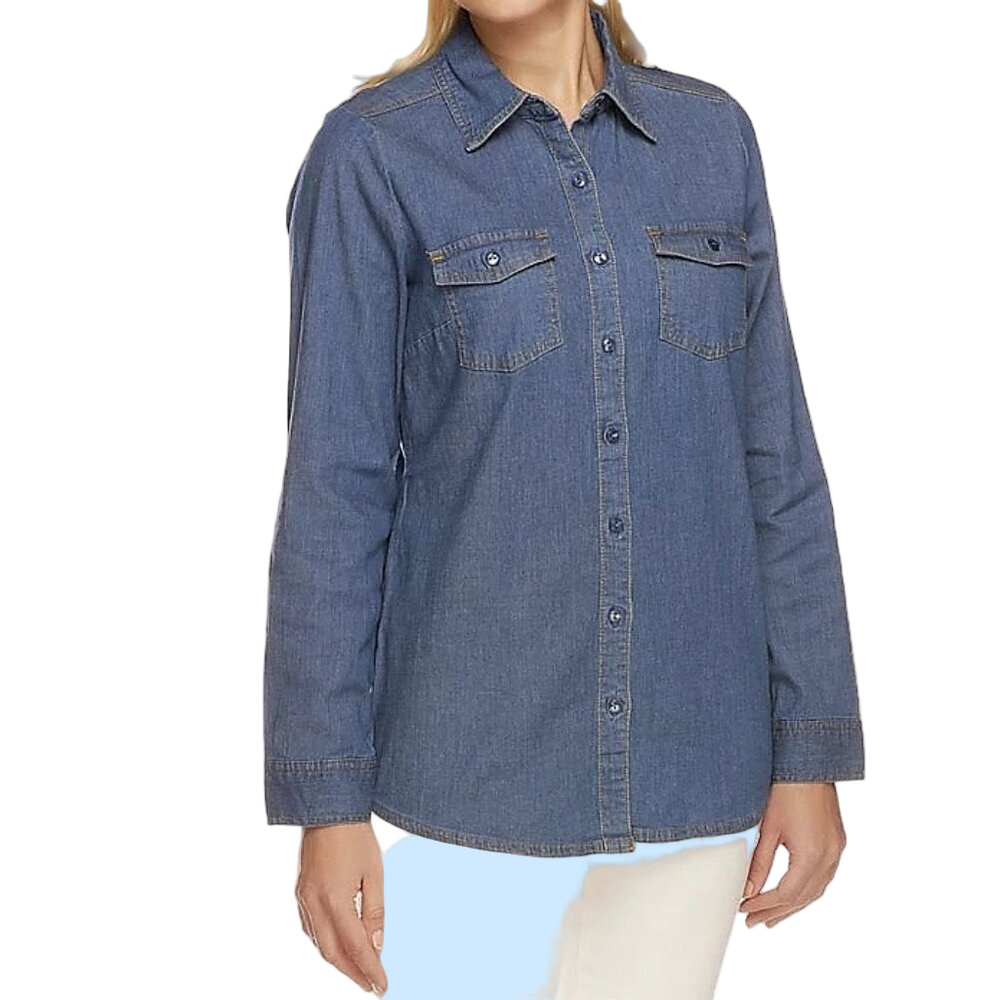 Denim & Co. Button Front Long Sleeve Denim Shirt NWOT